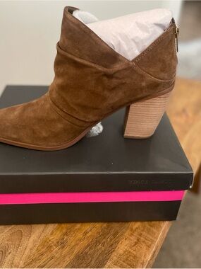 Vince Camuto Brown Suede Block Heel Ankle Bootie